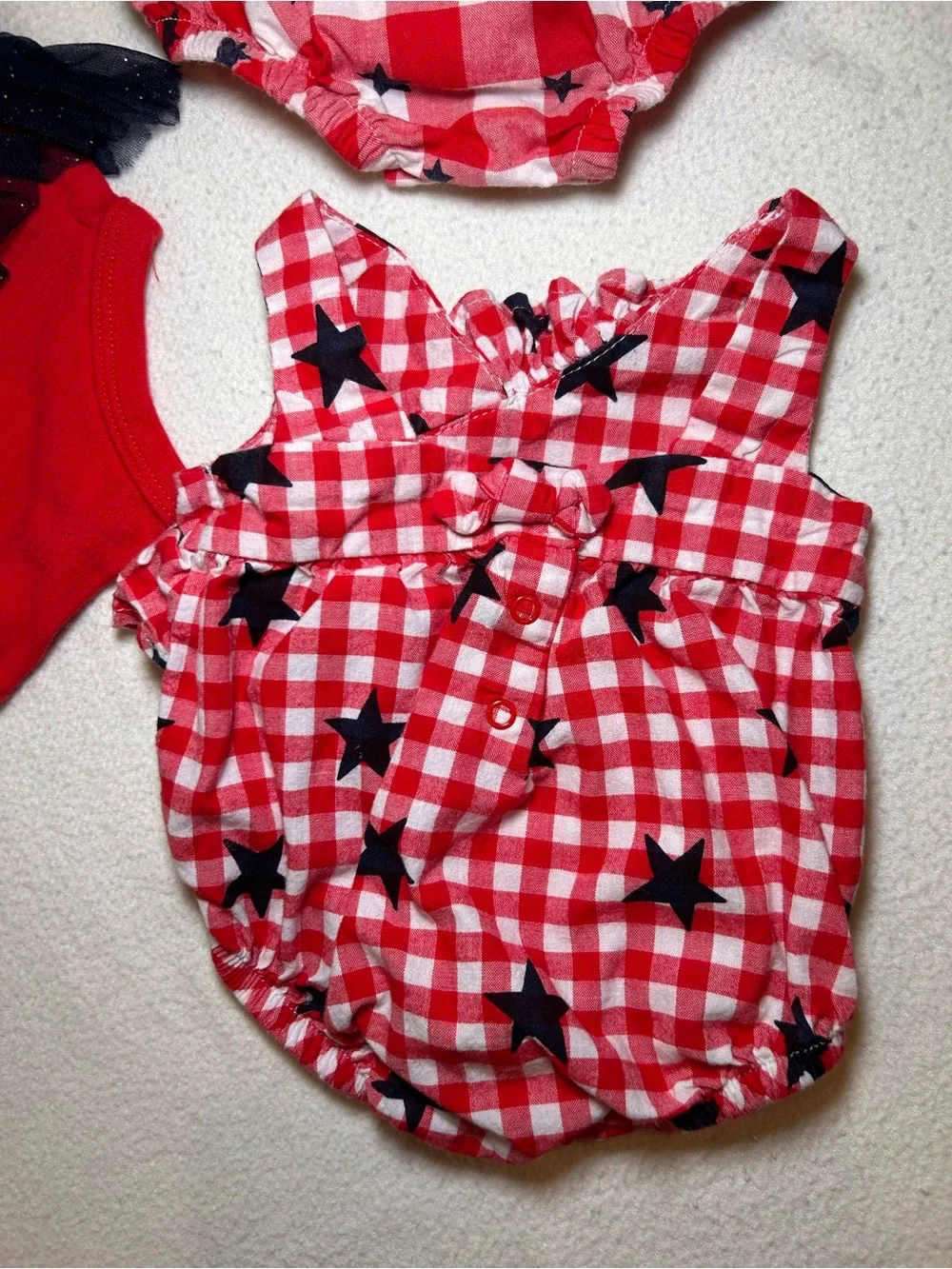Red Star-Print Baby Romper Set for Girls Newborn and 0-3 Months